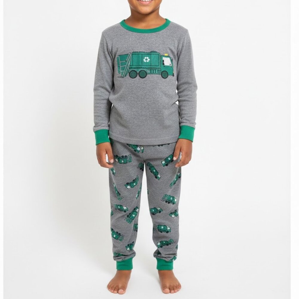 HKfabeao Baby Boys 2-Pc 100% Cotton Garbage Truck Pajamas Grey & Green Size 6